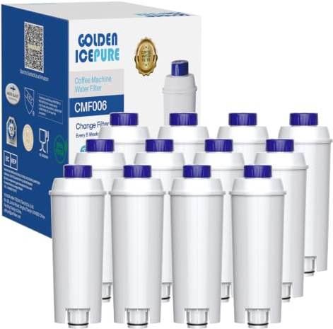 GOLDEN ICEPURE Vattenfilter Kaffemaskin Kompatibel med De'Longhi DLSC002, SER3017 & 5513292811, ECAM, ESAM, ETAM, BCO, EC-serien, Förpackning om 12