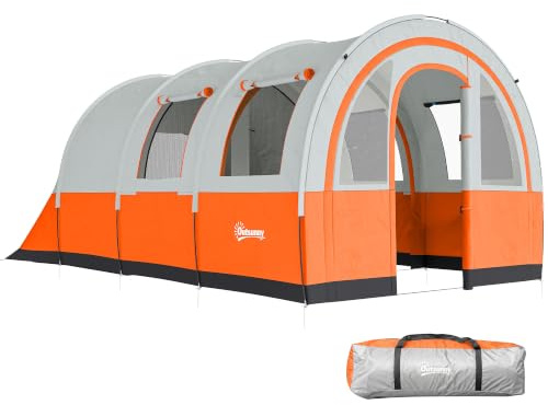 Outsunny Tente de camping pour 3 personnes, 3000 mm, étanche, grand tunnel familial avec chambre à coucher et salon réglable, installation facile avec sac de transport, 480 x 260 x 200 cm, crème et
