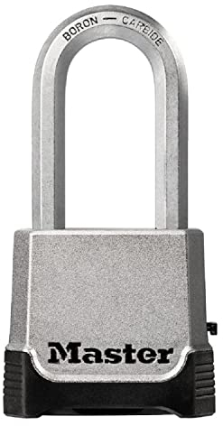 Master Lock M176EURDLH Candado Alta Seguridad, Combinacion y Llave, Zinc, Exterior, Arco Largo, Adecuado para Portales, Garages, Sótanos