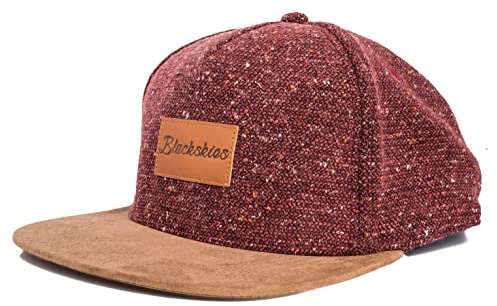 Blackskies® Obsidian Snapback Cap | Damen Herren Baseball Kappe | Basecap aus Wolle mit künstlichem Wildlederschirm Rot-Braun