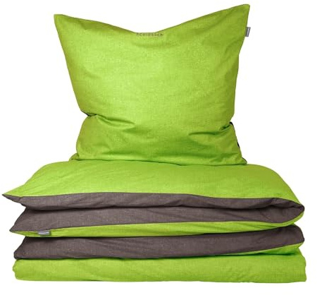 Schiesser Bettwäscheset Doubleface | Renforcé | 2-teilig | Zweifarbig | 100 % Baumwolle | Oeko-Tex® Made in Green Zertifiziert | YKK Reißverschluss | 155x220cm + 80x80cm | Grün-Dunkelgrau