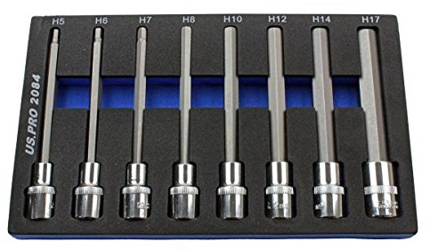 US Pro 8 st 1/2DR sexkantsbits insexnyckelhylsor 5-17 mm 140 mm lång 2084