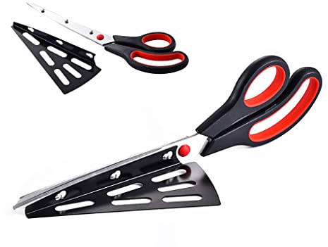 Pizza Kitchen Tool, Anlising Pizza Scissors 11 Inch Sharp Scissor Pizza Cutters Pizza Cutter Slicer con interruptor de seguridad y espátula extraíble 2 en 1 Pizza Kitchen Tool (Negro-Rojo)