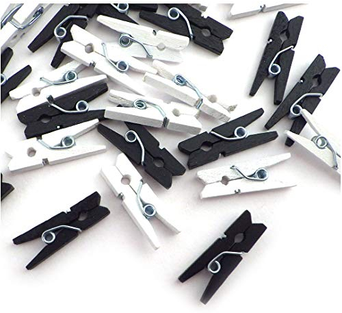 100 kleine süße mini Zierklammern Clips Dekoklammern Klammern Holz Wäscheklammern Miniklammern Holzklammern Mix Weiss und schwarz Hochzeit Wedding Black and White (Weiss&Schwarz 2,5cm)