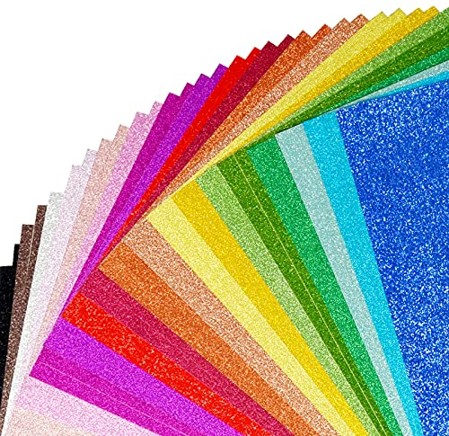 Simetufy Glitter Cardstock, 40 Sheets in 20 Colors, A4 Premium Cardstock for Cricut, Crafts and DIY Projects, Sparkly Paper for Card Making, 250 GSM