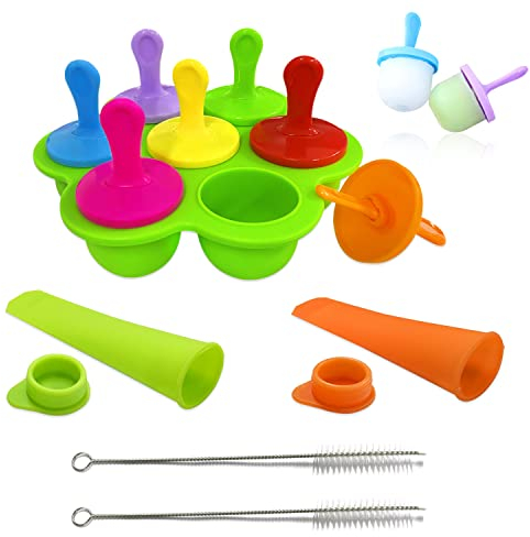 3 Pack Silicone Popsicle Molds with 2 Cleaning Brushes, 7-Hole Silicone Ice Lolly Moulds, Mini Kids Multipurpose Ice Lolly Moulds for DIY Summer Ice Cream