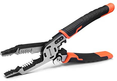 TOOLEAGUE 9-in-1 Wire Stripper Tool, Cable Cutters, C-RV Multifunctional Needle Nose Pliers for Electric Cable Stripping Cutting and Crimping