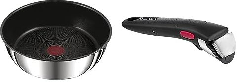 Tefal Ingenio Sauteuse 24 cm, Induction, Revêtement antiadhésif, Acier inoxydable, Gain de place, Indicateur de température & Ingenio Poignée amovible noire, Empilable, Amovible, Verrouillage