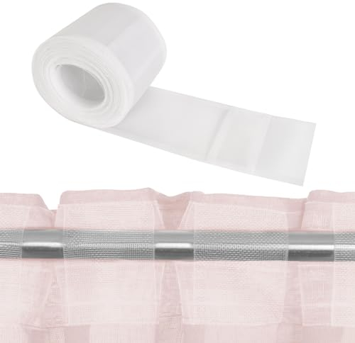Cinta de Cabecera de Cortina, Cinta Blanca de 10 cm de Ancho para Cortinas con Presilla Transparente, Tira de inserción de Barra de Cortina, Accesorios para Cortinas (6 Metros)
