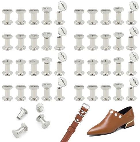 JJWNMLL 80 Sets Chicago Screw Posts M5*10mm, Rivet Binding Screws Silvery | Metal Chicago Rivet Replacement Repair for Bags, Collar, Harness, Luggage, Purse, Dog Lead, Backpack, Belt