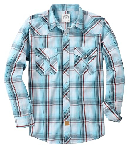 Dubinik Pearl Snap Shirts för män - Långärmad Western Vintage Rutiga tröjor, Vit blå röd, XXL