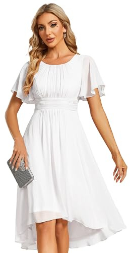 Ever-Pretty Women's Chiffon Crew Neck Pleated Waist Short Sleeve Knee-Length Wedding Guest Dress - A-Line, Plus Size 3X (US 26-28), Solid, EG02053