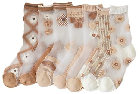 Alxad 5 Paia Calzini Estivi Donna Trasparenti Calzini Reti Sottili Calze Trasparenti Floreali Fantasia Alla Caviglia Estate Moda per Donna Ragazze