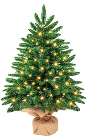 Künstliche Weihnachtsbaum mit Beleuchtung, 60cm Mini Weihnachtsbaum mit 40 LED Tisch Weihnachtsbaum Miniatur Kiefer Weihnachtsbaum Klein für Home Office Schreibtisch Indoor Weihnachtsdeko