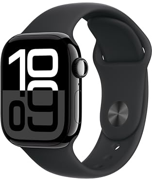 Apple Watch Series 10 [GPS 42mm case] Smartwatch with Jet Black Aluminum Case with Black Sport Band - S/M. Fitness Tracker, ECG App, Always-On Retina Display, Water Resistant