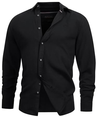 Indicode Hombres INGilman Shirt | Camisa a Cuadros con Cuello Kent de Mezcla de algodón Black L