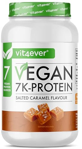Vegan 7K Protein - 1kg - Caramelo salado - Proteína vegetal pura en polvo con proteínas de arroz, almendra, soja, guisante, cáñamo, arándano y girasol.