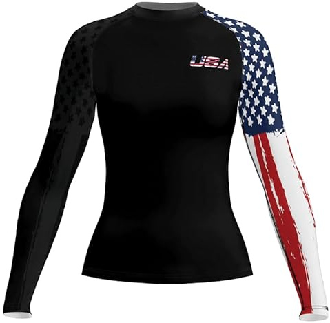 RASHNINJA Patriot Women BJJ Rash Guard Long Sleeve MMA Rash Guard Fightwear Jiu Jitsu Grappling Training (US, Alpha, X-Large, Regular, Regular, A5)