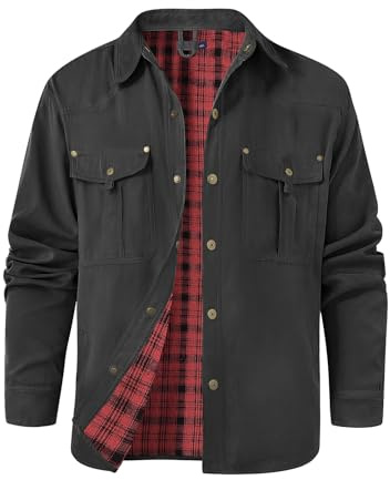 Voqeen Veste Homme Mi Saison Blouson Homme Printemps Été À Manches Longues En Tissu À Carreaux Décontracté Veste Demi Saison Robuste À Boutons-Pression Veste D'extérieur Doublée De Flanelle