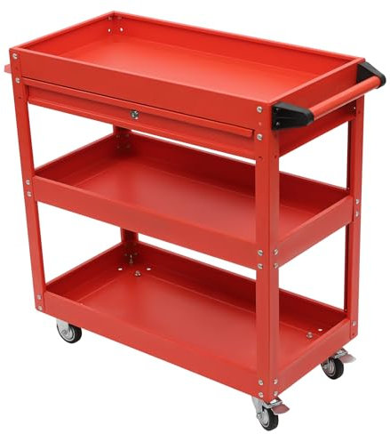 Vielrosse Chariot d'atelier à 3 couches - Tiroirs - Rouge - Verrouillable - Capacité de poids : 150 kg - Chariot à outils mobile multifonction