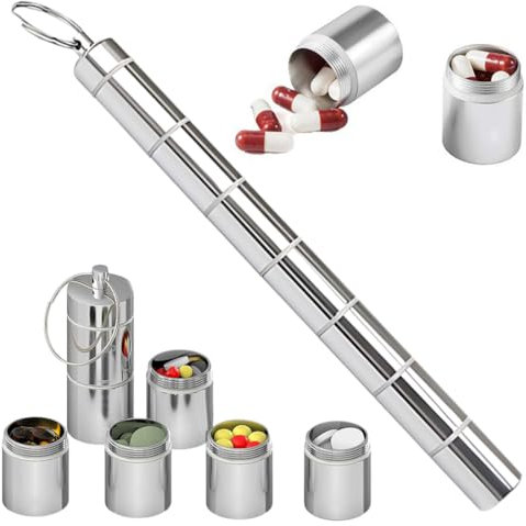 NOPKESV Portapillole Tascabile, 7 giorni, design migliorato, Porta Pillole Giornaliero Piccolo, Portapillole Portachiavi in Metallo da Viaggio (Argento)