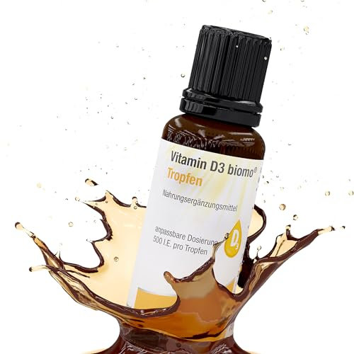 Vitamin D3 biomo 500 I.E. Tropfen 10 ml – bei erhöhtem Vitamin D3-Bedarf, unterstützt Immunsystem, Knochen, Muskeln, flexible Dosierung, vegetarisch, glutenfrei, lactosefrei, MCT-Öl
