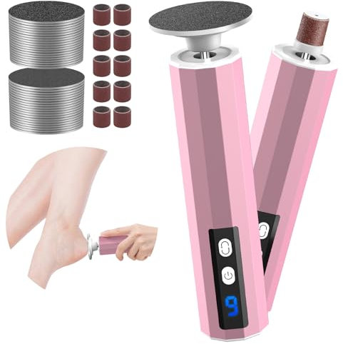 2 in 1 Elektrischer Hornhautentferner, Wiederaufladbare Elektrisches Fuß-Hornhautentferner-Set mit Austauschbaren Fußfeilen, 9 Geschwindigkeiten für rissige Fersen,Hornhaut,abgestorbener