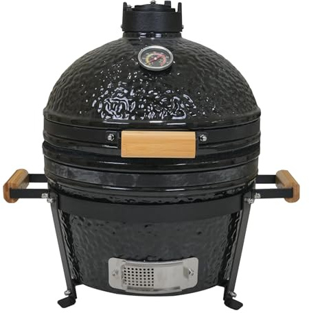 16-inch Ceramic Charcoal BBQ Grill and Smoker, Portable Tabletop Kamado Style in Black
