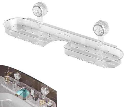 Étagère à ventouse pour évier de salle de bain au-dessus du robinet, organiseur à ventouse au-dessus de l'évier, montage mural, sans perçage, grande capacité pour salle de bain et cuisine (transparent