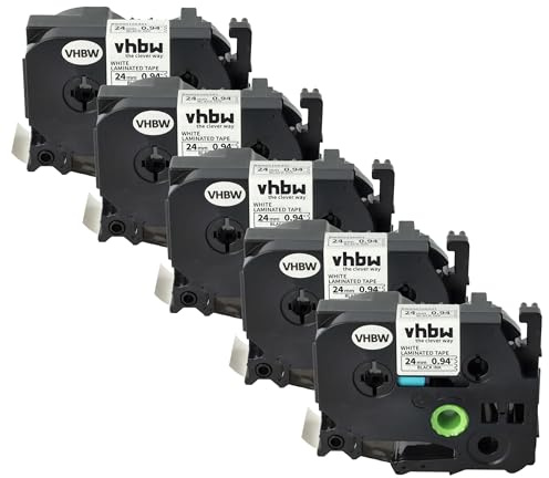 vhbw 5 x skrivband kompatibel med Brother P-Touch RL 700 S, PT-P950W skrivaretiketter 8 m x 24 mm svart till vit