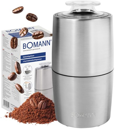 Bomann® elektrisk kaffekvarn, för 60 g kaffebönor, Variabel malningsgrad, 150 W, Kniv i rostfritt stål, Tillbehör för espresso- och mockamaskiner, Kaffekvarn KSW 6089 CB