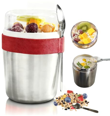 Tatqilo 720ML Portable Cereal Cup, Insulated Yogurt Cup with Lid and Spoon, Stainless Steel Breakfast Pots On The Go, Overnight Oats Container for Muesli Yoghurt Porridge