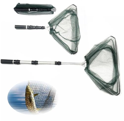 Retino telescopico da pesca 126 cm, retino telescopico con maniglia, retino pieghevole compatto, rete da pesca triangolare, accessorio da pesca per adulti