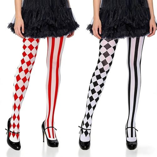 Costume de clown pour femme, bas au-dessus du genou cirque, collants Pantomime Pierrot, bas d'arlequin, collants pour carnaval, cosplay