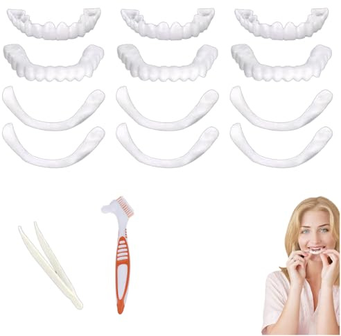 EUYKQNOI 12 Pezzi Dentiera Provvisoria, Denti Finti Professionali, Faccette Dentali Universali Superiore E Inferiore, Per Uomini E Donne Di Denti Cattivi Denti Imperfetti