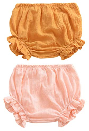 HASAKI Baby-Windelüberzug, 2 Stück, für Kleinkinder, Neugeborene, Babys, Mädchen, Jungen, Kinder, Leinen, Bloomer Unterwäsche Shorts Set Gr. 3- 9 Monate, Gelb und Rosa