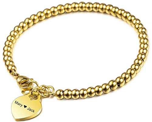 MeMeDIY Braccialetto Personalizzato Incisione Nomi Lettera Iniziale Birthstone Caviglia per Donna Ragazze Acciaio Inossidabile Link Regolabile con Perline con Cuore Regali Migliori Amici Gioielli