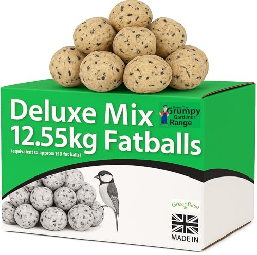 Grumpy Gardener Fat Balls - Deluxe Mix Wild Bird Fat Balls, 150 Pcs | High Energy Suet Feed with Beef Tallow, Peanuts, Sunflower Seeds & Bird Seed Blend for Garden Birds, 12.55kg Pack