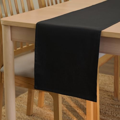 Encasa XO Cotton Table Runner, Dining Kitchen Cloth 32x230 cm Black | 100% Canvas Fabric | Durable & Mercerized | Machine Washable | Protective Centerpiece Base