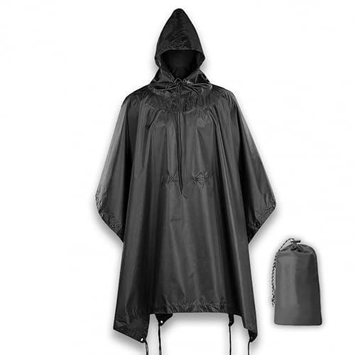 M-Tac Poncho de lluvia táctico – Refugio militar del ejército – Impermeable Ripstop Camping Senderismo Caza al aire libre Ponchos de lluvia, Negro, Large