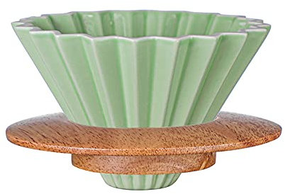 CUTIECLUB Filtre à café en céramique avec base en bois - Verseur sur cafetière - Pour infusion lente - Vert