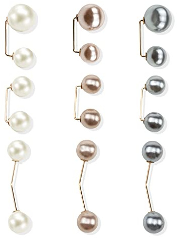 9 Pezzi Spilla con Perle Artificiali.3 Colori Decorazione di Perla.Spilla per Camicia da Donna.Spille Perle Finte per Cardigan/Maglione.Spille di Sicurezza a Doppia Testa