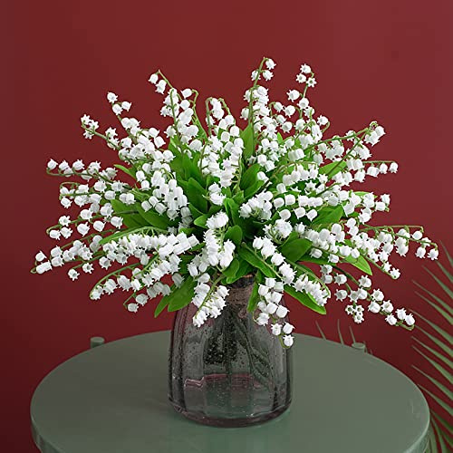 JUKIDS 18 st konstgjorda liljekonvaljblommor, konstgjorda vita klockblommor, bröllopsbuketter, blomsterarrangemang för bröllop, hem, babyshower, fest, inomhusinredning