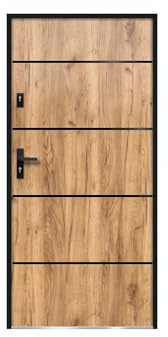 Venta-unica - Puerta de entrada de acero y inox Alt. 207 x Ancho 100 cm efecto roble - abre a la derecha - NAXARA