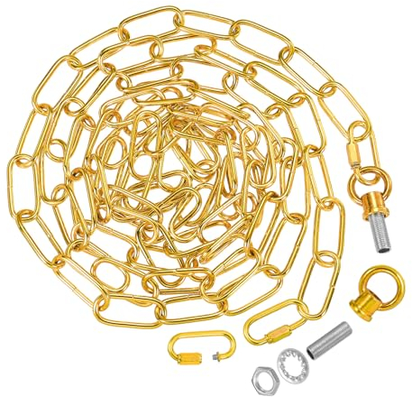 PATIKIL 10 Piedi Illuminazione Catena per Appeso Lampada Lampadario Catena Luce Fissaggio Catena Carico Capacità 65 Libbre per Ciondolo Chiaro Soffitto Ventola Oro