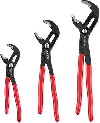 EffektWerk Juego de alicates para bomba de agua de 3 piezas (18 cm, 25 cm, 30 cm), llave de plomería antideslizante, alicates de lengüeta y ranura con mandíbulas ajustables
