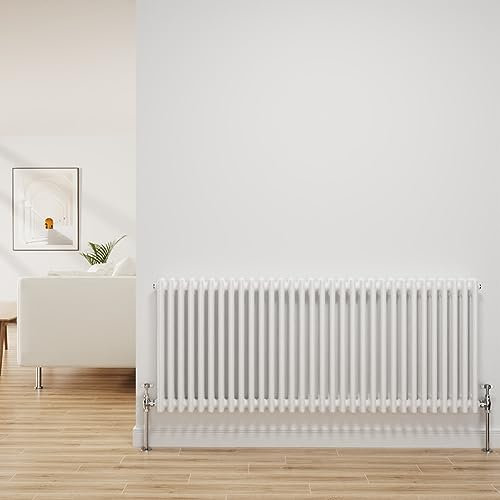 NRG Traditional Radiator Gloss White Cast Iron 3 Column Horizontal Central Heating Bathroom Radiators 600x1462mm