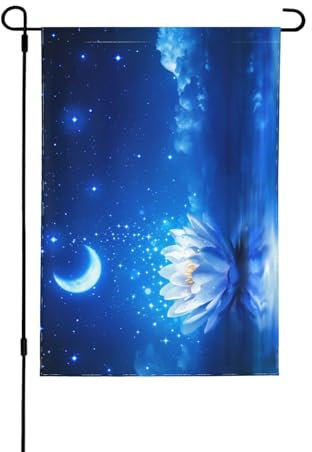 LAMAME Drapeau de jardin imprimé fleur et lune nuit étoilée drapeau décoratif double face