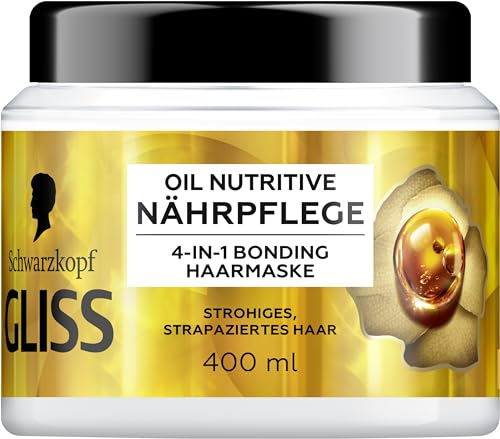 Gliss 4-in-1 Kur Nährpflege Oil Nutritive (400 ml), Haarkur mit HAPTIQ System & Marula-Öl nährt strohiges, strapaziertes Haar, Haarmaske sorgt für sinnliche Geschmeidigkeit