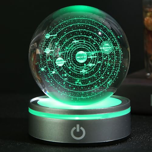 Goutangen Bola de cristal 3D modelo del sistema solar con base de lámpara LED, decoración espacial, luz nocturna, globo de nieve, regalos únicos del universo astronómico para adultos, niños